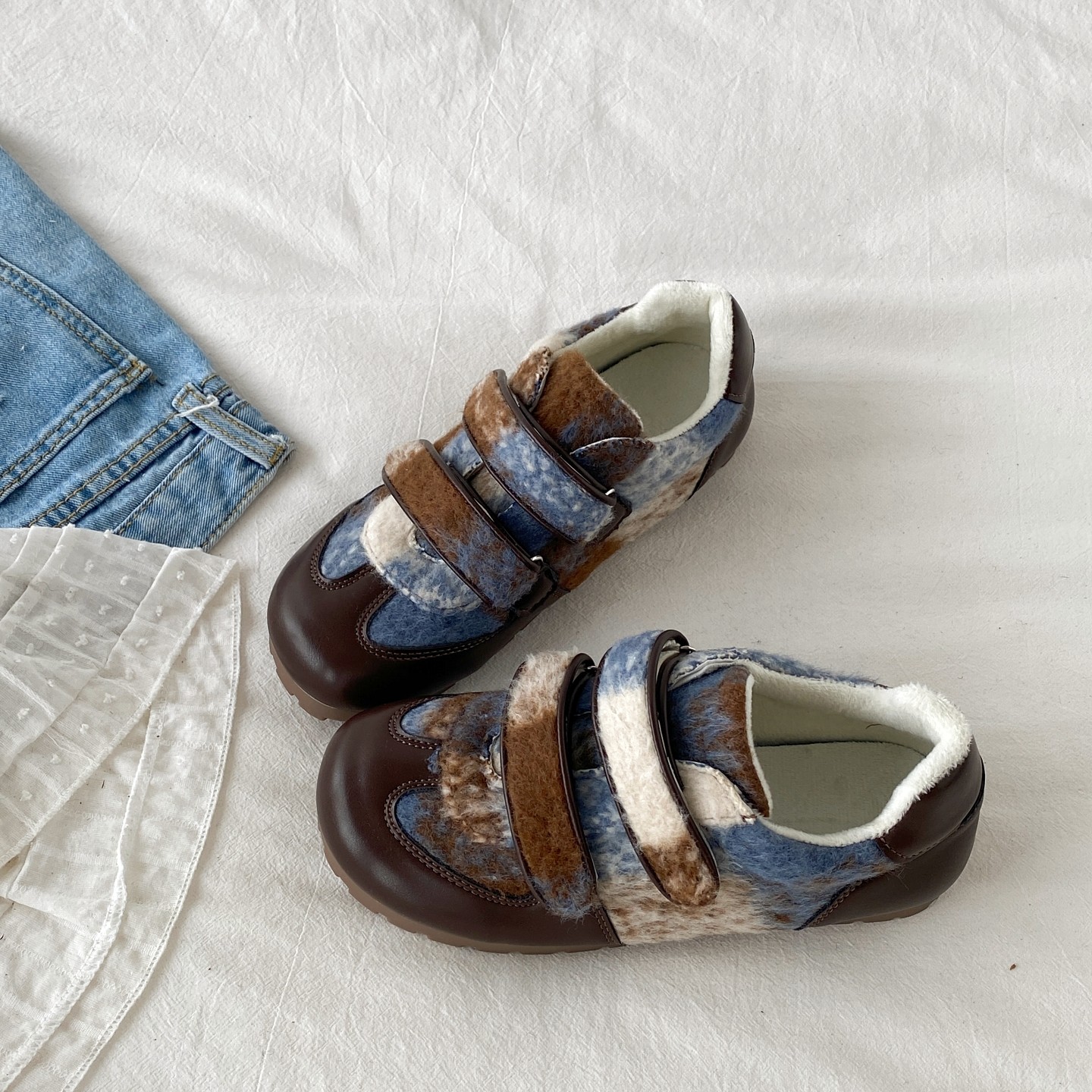 喜叔复古平底魔术贴毛毛鞋女2025新款冬季保暖加绒棉鞋休闲德训鞋,女鞋,棉鞋,淘宝优惠券,粉丝福利购,淘宝优惠卷