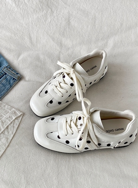 喜叔 白色小众波点德训鞋女款ins潮芭蕾风小白鞋配裙子休闲运动鞋