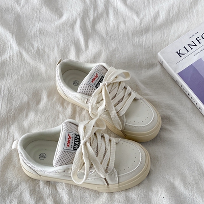 复古圆头面包小白鞋厚底休闲板鞋