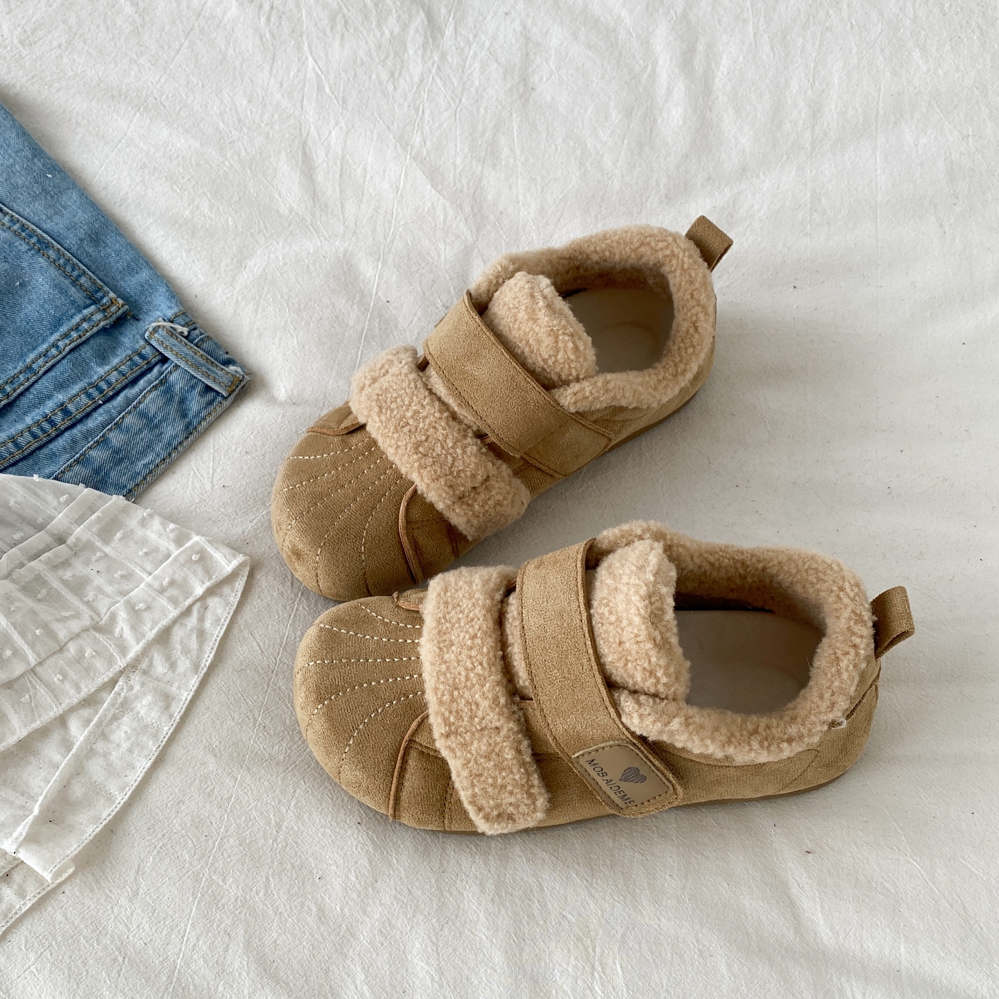 羊羔毛保暖加绒魔术贴棉鞋毛毛鞋