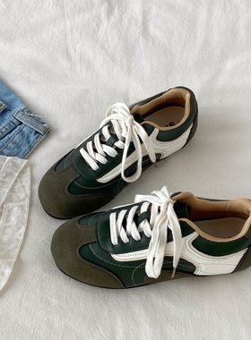 喜叔军绿色小众软底德训鞋女2025新款秋季百搭阿甘鞋运动休闲板鞋