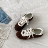 美拉德复古棕色德训鞋 女款 ins潮百搭平底阿甘鞋 喜叔 休闲运动板鞋