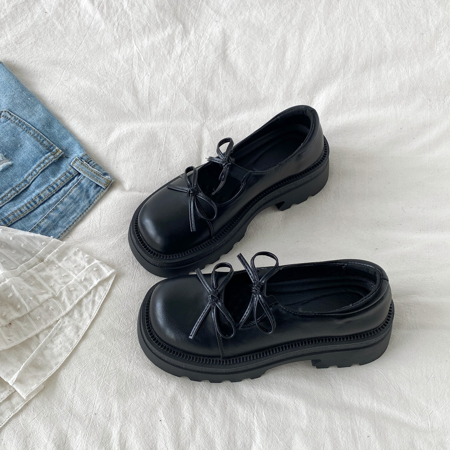 喜叔法式蝴蝶结厚底乐福鞋女2026新款春秋百搭配裙子单鞋玛丽珍鞋,女鞋,乐福鞋（豆豆鞋）,淘宝优惠券,粉丝福利购,淘宝优惠卷