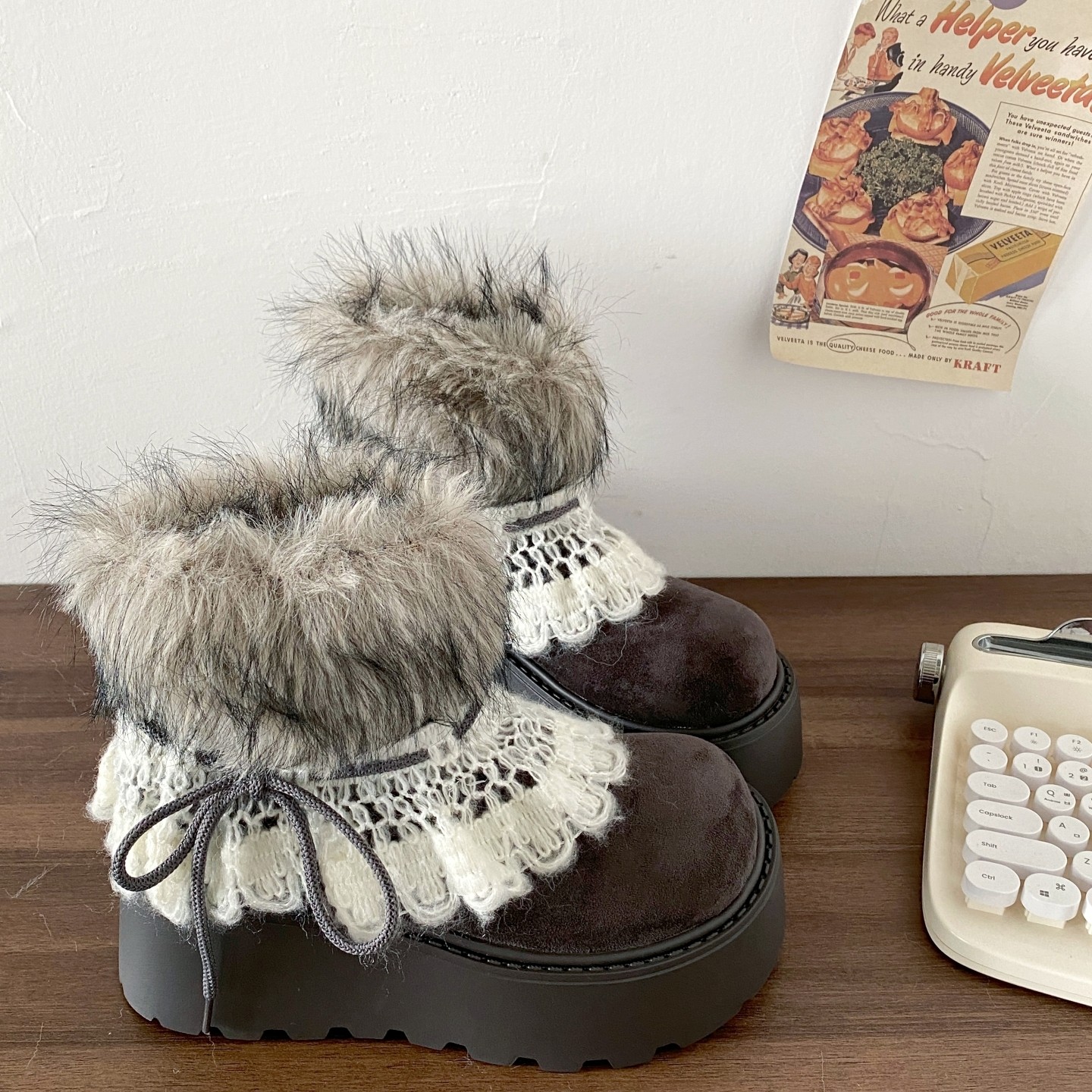 喜叔灰色厚底费尔岛雪地靴女款冬季小个子增高保暖棉靴子毛毛短靴,女鞋,时尚雪地靴,淘宝优惠券,粉丝福利购,淘宝优惠卷