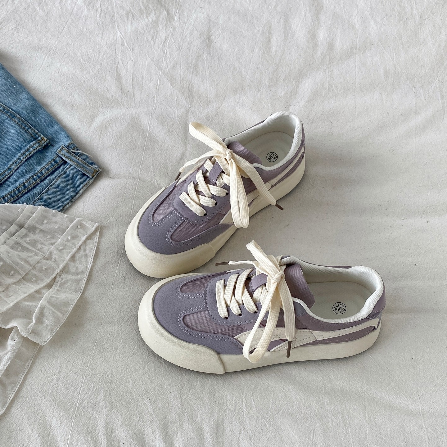 喜叔小众紫色德训鞋女2026春季新款复古厚底板鞋系带休闲运动鞋子,女鞋,德训鞋,淘宝优惠券,粉丝福利购,淘宝优惠卷