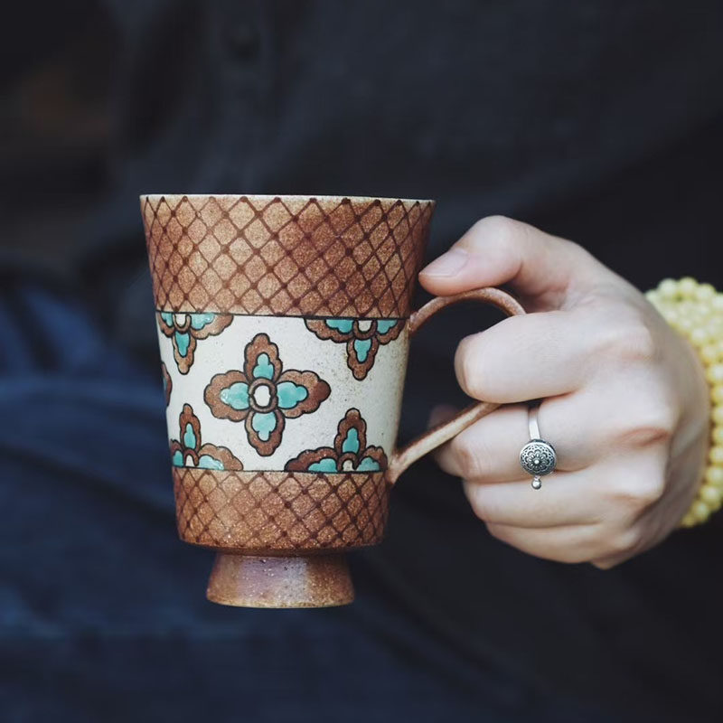 稚拙手作 景德镇复古侘寂陶瓷手绘青花釉下彩咖啡杯茶杯敦煌文创