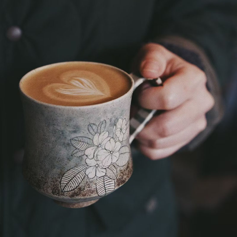 稚拙手作 景德镇复古青花手绘陶瓷咖啡杯茶杯拉花对杯长春花茶具