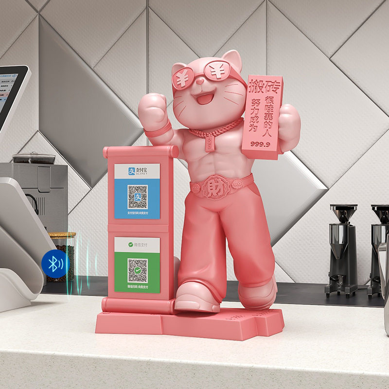 新中式创意肌肉招财猫服装餐饮店摆件客厅电视柜酒柜博古架装饰品