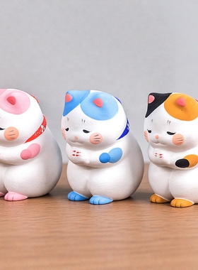 日本龙虎作祈愿合掌招福开运猫