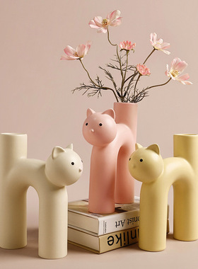 SHPIN BHM可爱猫猫花瓶高级感摆件客厅插花家居装饰品