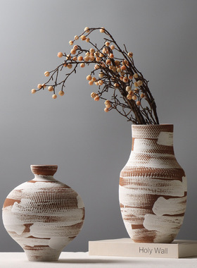 SHPIN GQ手绘复古陶瓷花瓶装饰简约干花花器家居客厅酒柜软装创意