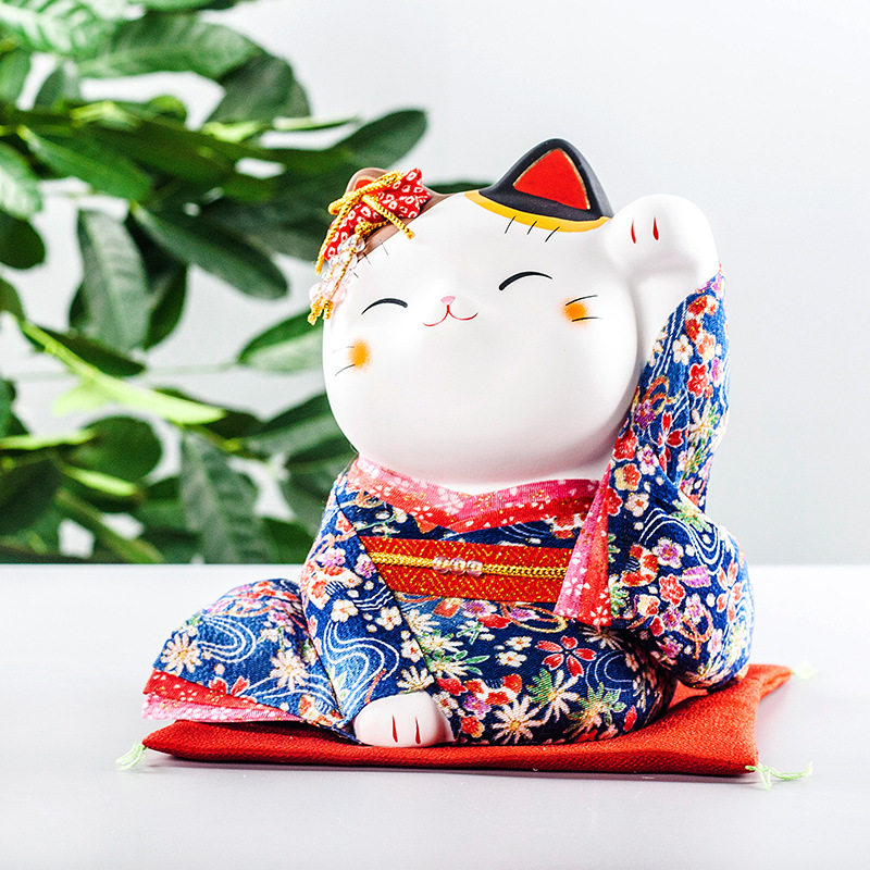 日本药师窑锦彩和服招财猫大号陶瓷摆件开业生日结婚乔迁创意礼物