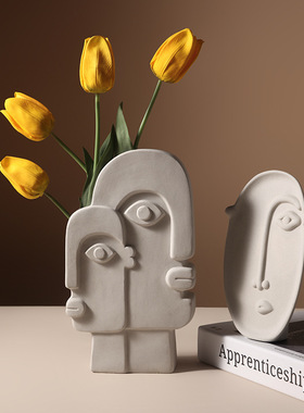 SHPIN BHM侘寂风创意陶瓷花瓶简约人脸客厅插花玄关艺术家居装饰