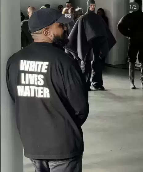 Kanye's Same Style White Lives Matter Black Long-Sleeve Paris Fashion Week Style