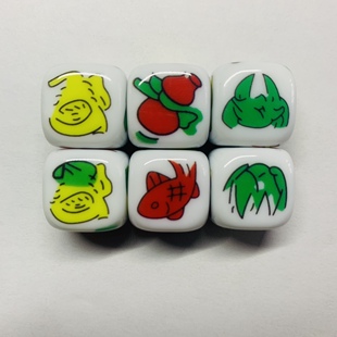 潮汕纯手工画鱼虾蟹白塑料老虎狮子手感光滑弹跳好清脆骰子色子