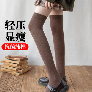 咖啡棕色过膝盖长筒袜子女秋冬款配裙子的半截高桶棉袜少女中学生