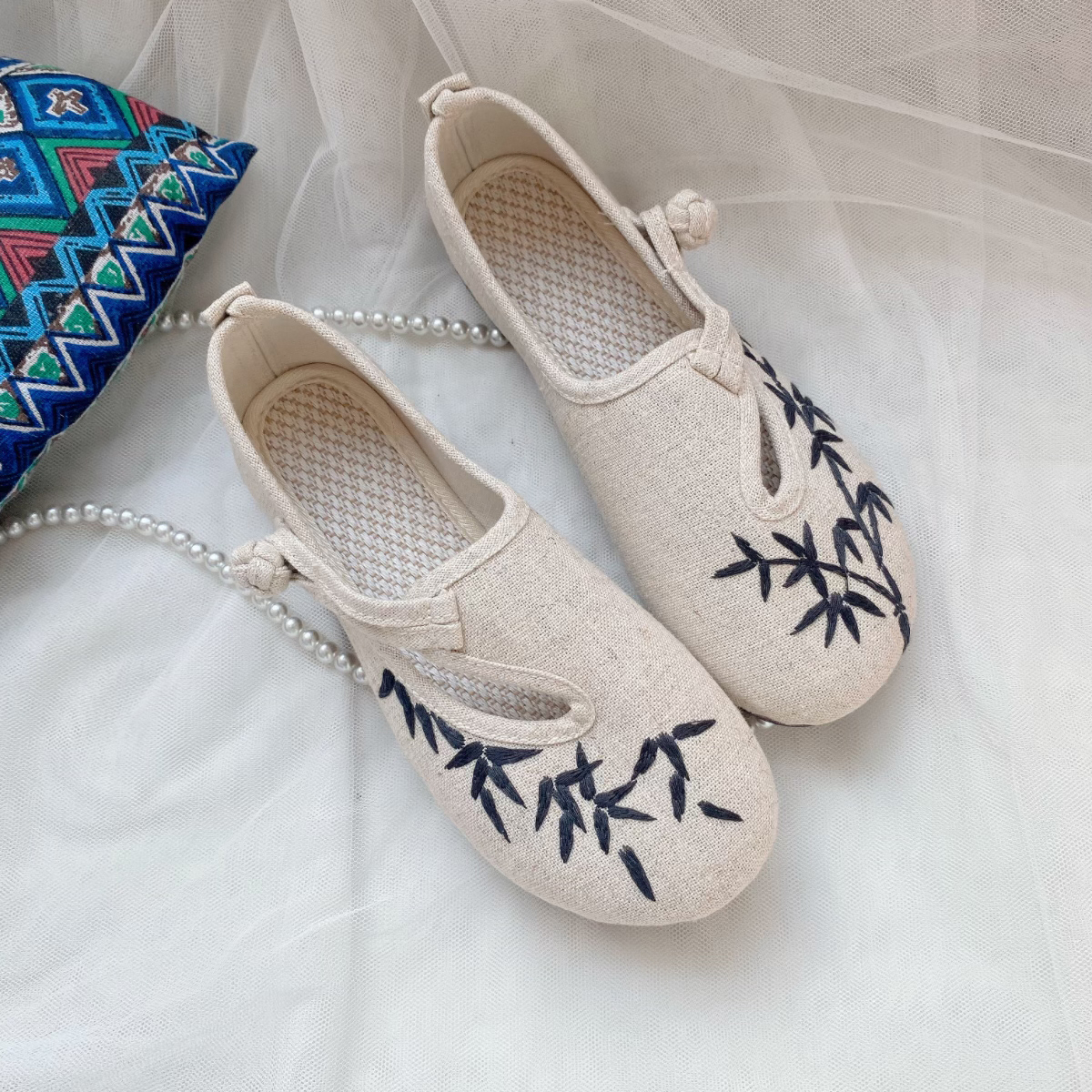 老北京布鞋竹叶青绣花鞋日常可穿