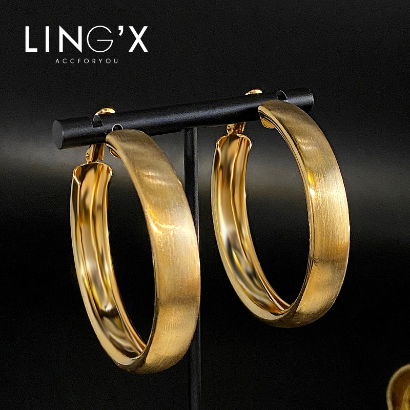 玲秀欧美夸张铜镀金拉丝哑光耳环