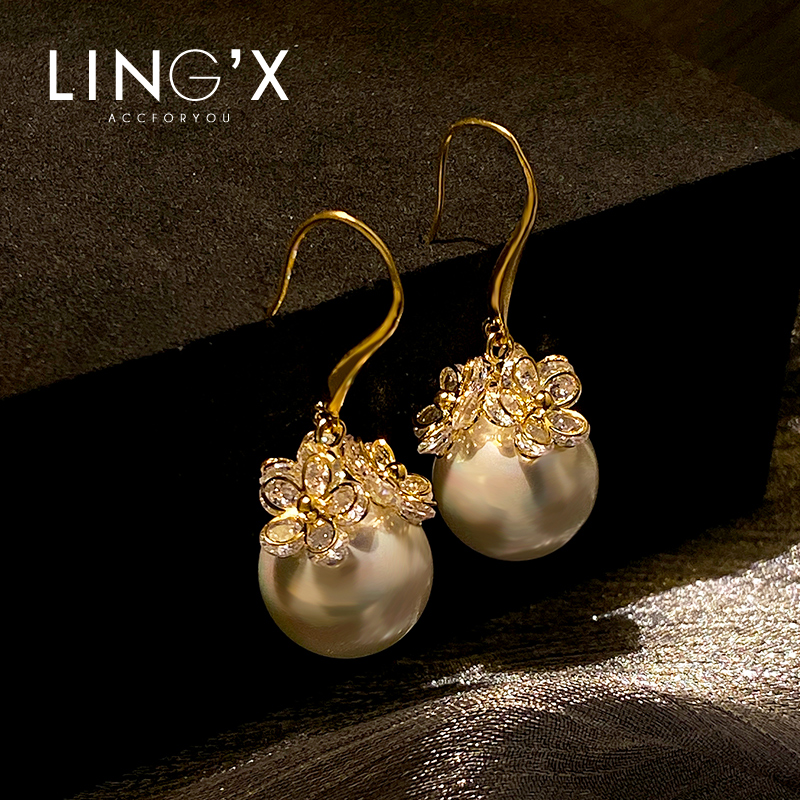 玲秀轻奢镀金女珍珠耳钩耳环