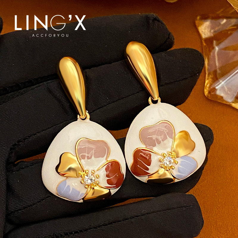 复古宫廷珐琅彩滴油s925银针防过敏耳环2024年新款高级感轻奢耳钉