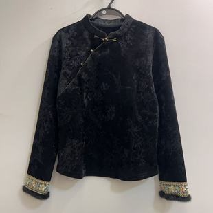 2026春季新款新中式风立领盘扣提花衬衫女长袖加绒加厚国风打底衫