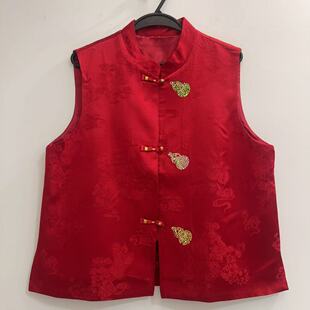 2026春季新款新中式风红色立领盘扣提花马甲女高级感气质国风背心