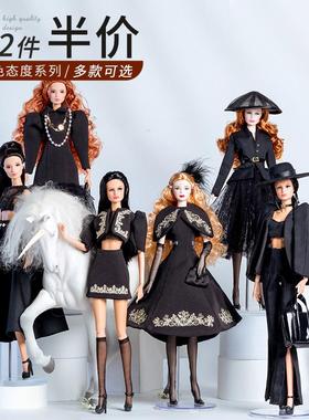 仙仙超模娃娃衣服黑色态度系列酷帅西服爸比FR等可穿女孩换装玩具