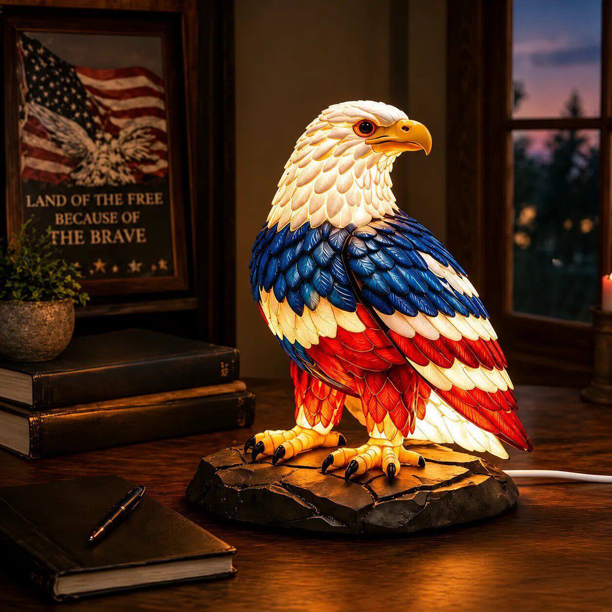 跨境American Flag Color Eagle Table Lamp老鹰灯装饰树脂摆件