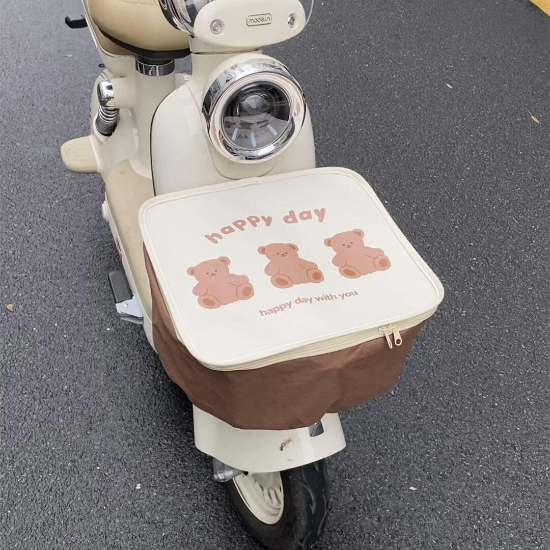 可爱小熊雅迪电动车车篮防水罩防尘防晒电瓶自行车车筐防漏收纳包