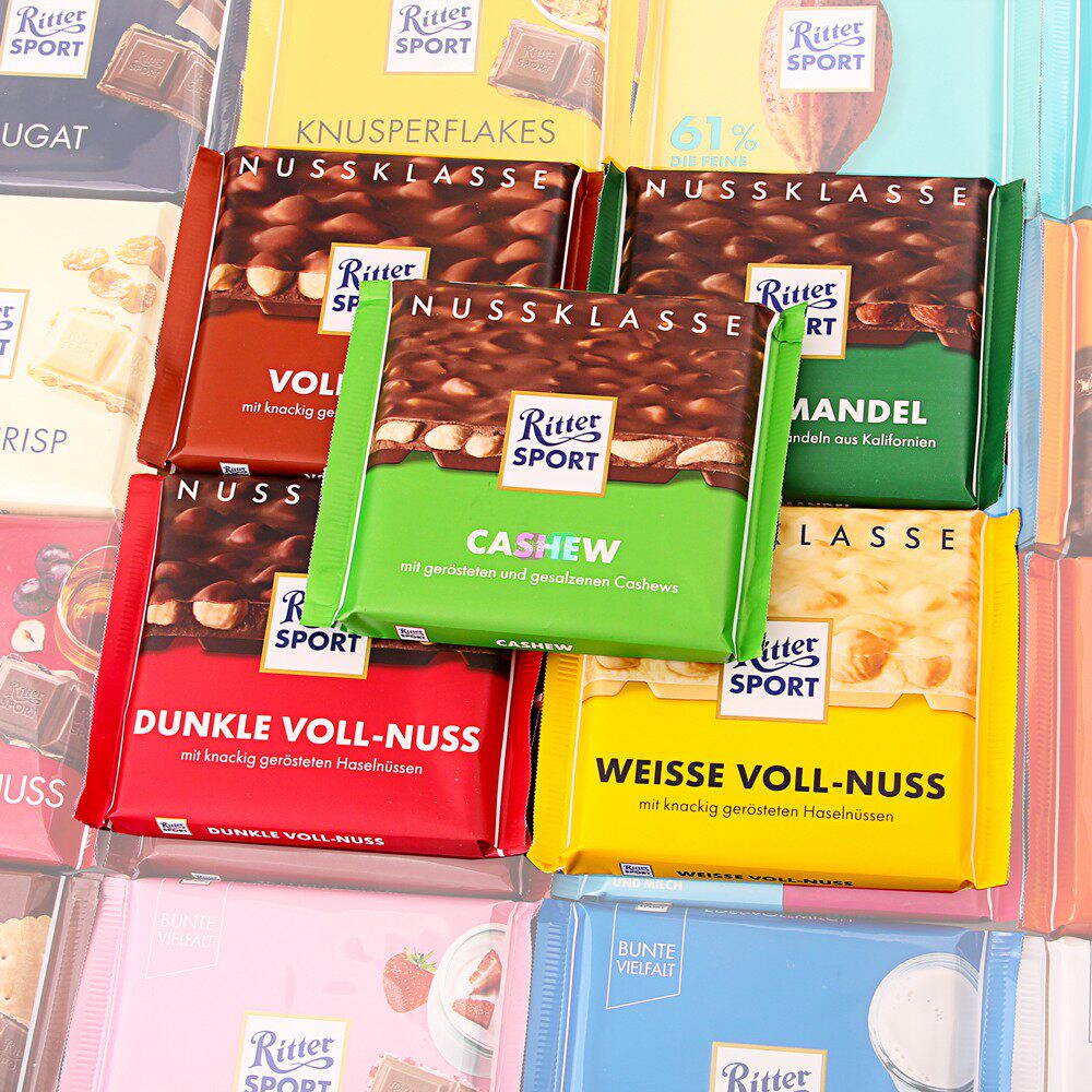 原装进口零食德国ritter sport巧克力坚果腰果榛子扁桃仁果仁夹心
