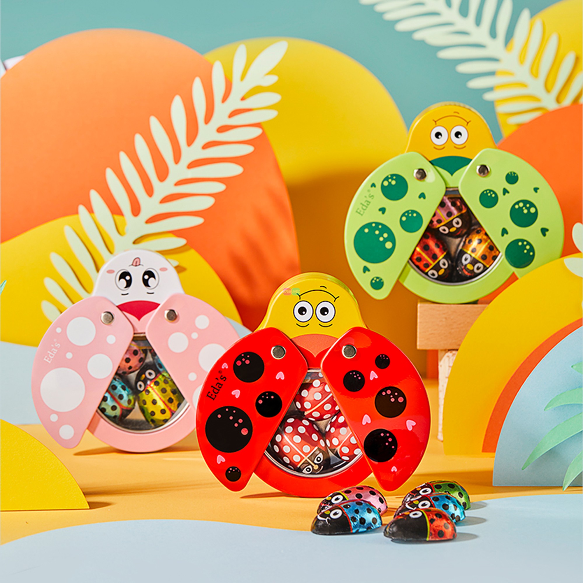 意大利原装进口零食Edas艾达的世界迷你瓢虫巧克力红绿粉色小盒装