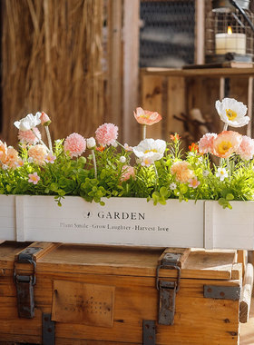 轻奢栅栏仿真花插花客厅桌面摆件绿植盆栽花园摆设室内外干花装饰