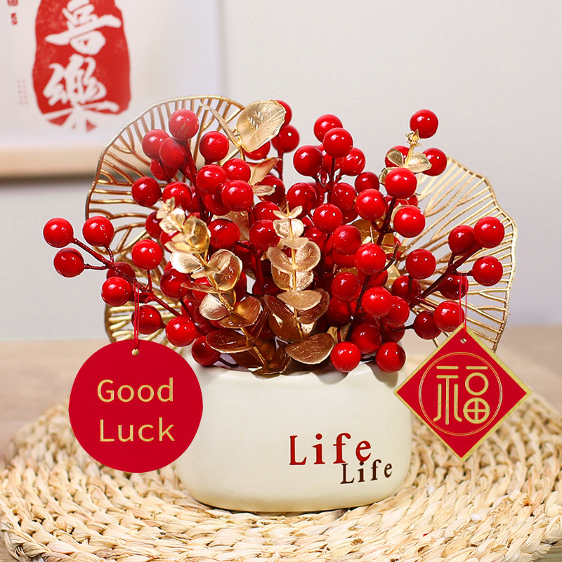 喜庆发财果红果仿真花摆设客厅餐桌花摆花过新年假花装饰花艺摆件,家居饰品,仿真花/假花,淘宝优惠券,粉丝福利购,淘宝优惠卷
