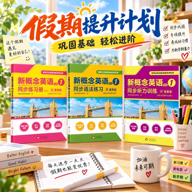 新概念英语1同步练习册语法练习听力训练三册套装考前冲刺场景重点梳理查漏补缺帮助孩子考前高效复习稳步提升成绩