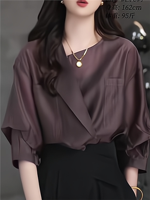 时尚全新的优雅优雅的优雅衬衫女士独特的领口设计捏袖口凉爽的工