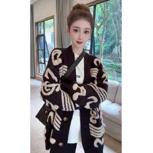 宽松百搭毛衣外套潮 2024新款 韩版 慵懒风针织开衫 女秋冬新款