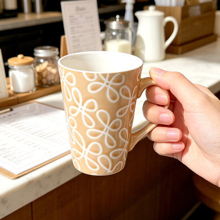牛奶杯咖啡杯创意浮雕陶瓷杯燕麦奶茶杯高杯子宽口杯大容量马克杯