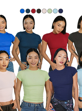 王润SOHANA2024春季新款裸感修身短袖弹力打底T恤