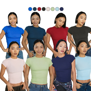 短袖 裸感莫代尔修身 弹力打底T恤 新款 王润SOHANA2024春季