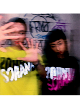 王润Hana设计 复刻一代 黑粉MIX BLOOD PINK撞色字母 街拍短袖T恤