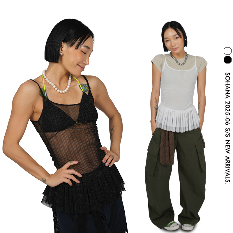 王润原创SOHANA25夏芭蕾网纱亮闪闪的女孩吊带叠穿性感辣妹上衣女