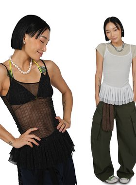 王润原创SOHANA25夏芭蕾网纱亮闪闪的女孩吊带叠穿性感辣妹上衣女