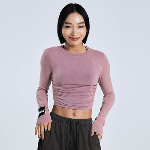 王润原创SOHANA设计2023新款褶皱抽绳高弹爵士舞修身长袖T恤