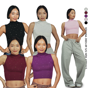 小背心 上衣女运动莫代尔辣妹超火贴钻短款 王润SOHANA2025新款 无袖