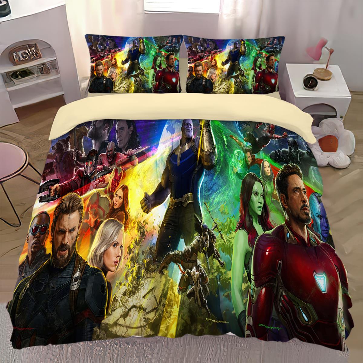 蜘蛛侠钢铁侠美国队长纯棉四件套床单被套男孩宿舍卧室全棉床品