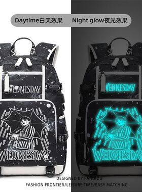 2025wednesday书包男孩女孩小学初中大容量护脊双肩包亚当斯一家