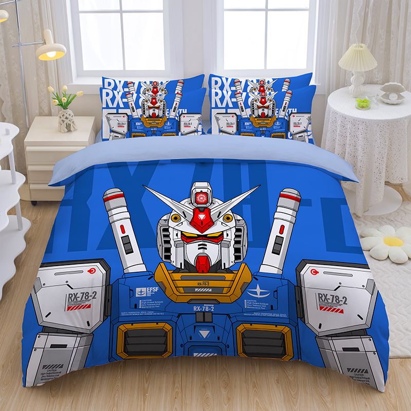 儿童卡通纯棉床单四件套高达机器人全棉男孩被套被单床笠三件套
