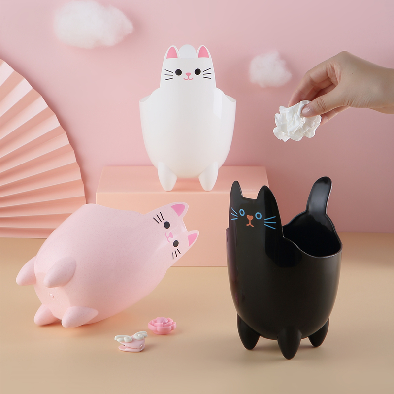 可爱卡通桌面收纳桶粉小号迷你