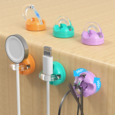 磁吸数据线固定器桌面理线器手机充电线收纳整理卡扣旋转插头挂钩