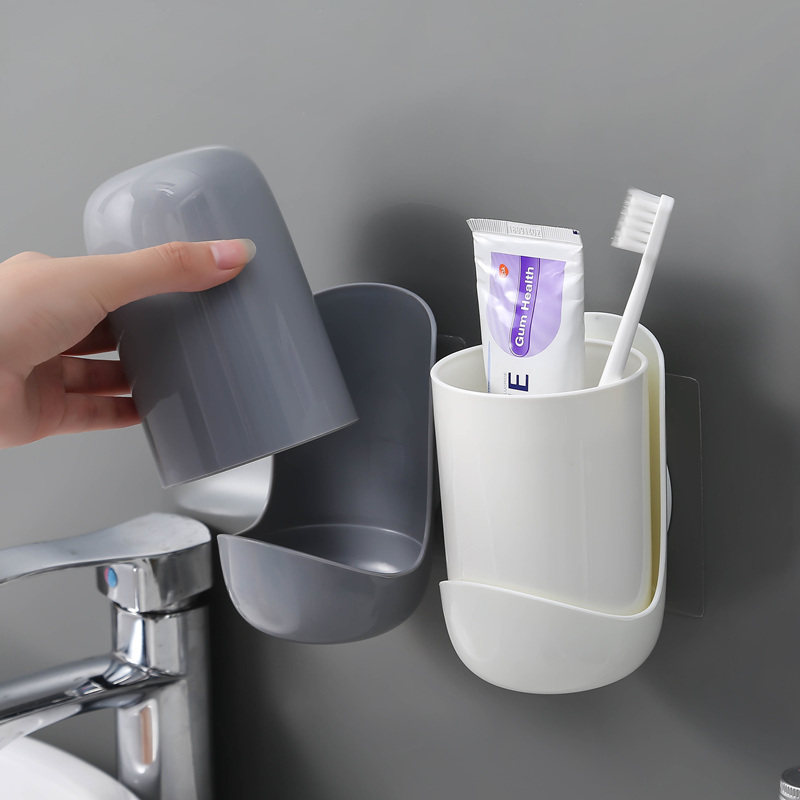 创意简约牙刷置物架吸壁挂式情侣卫生间牙膏牙筒收纳盒漱口杯套装